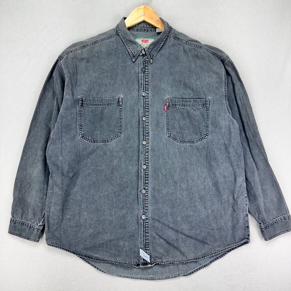 VTG Levi's Denim Shirt Jacket Mens XXL Black Cotton Jeans Long Sleeve 90s Y2K - Picture 2 of 8